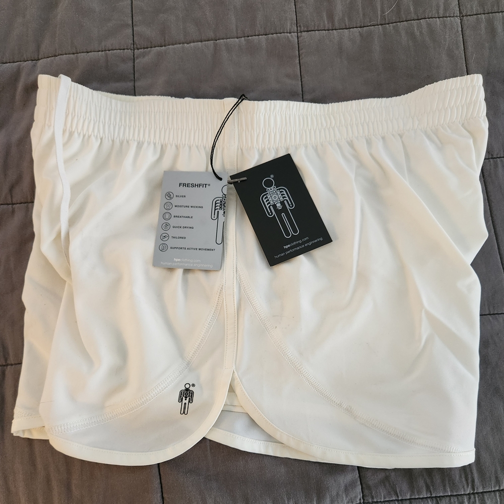 NWT!! Cream Athletic Shorts (Med). HPE Brand
